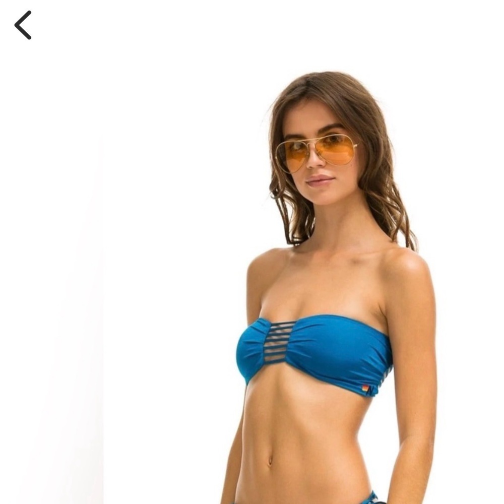 Aviator Nation Blue Strapless Bandeau Bikini Set - Women Swim Large